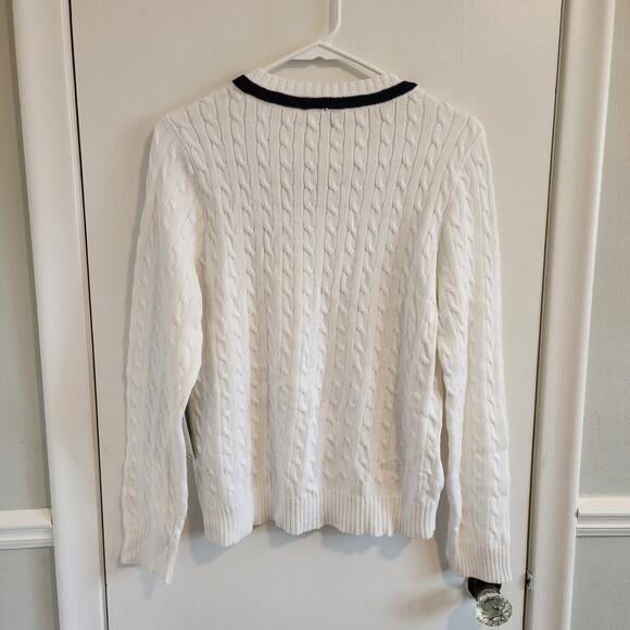 NEW Lauren Active Ralph Lauren V Neck Sweater Medium Cable White Golf w/ Crest - Picture 4 of 6